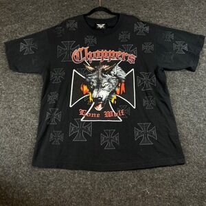 Vintage American Biker Choppers Lone Wolf Milwaukee T-Shirt Black 2XL Y2K Eagle